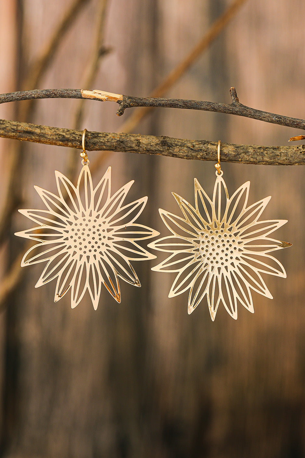 Gold Sunflower Hook Earrings