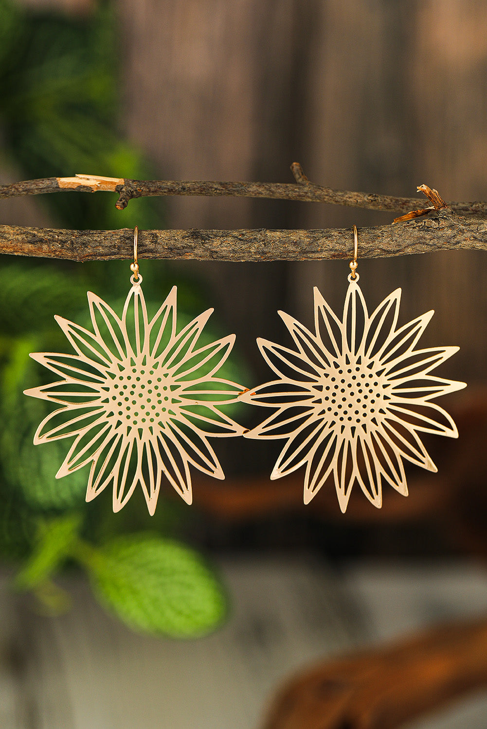 Gold Sunflower Hook Earrings