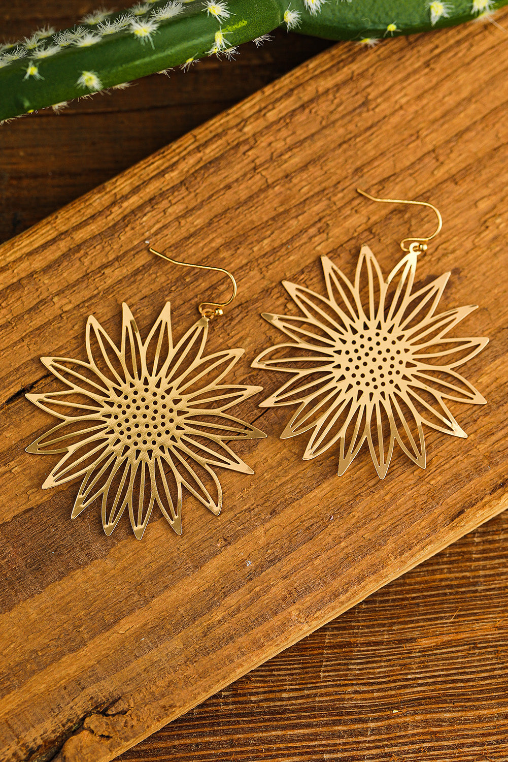 Gold Sunflower Hook Earrings