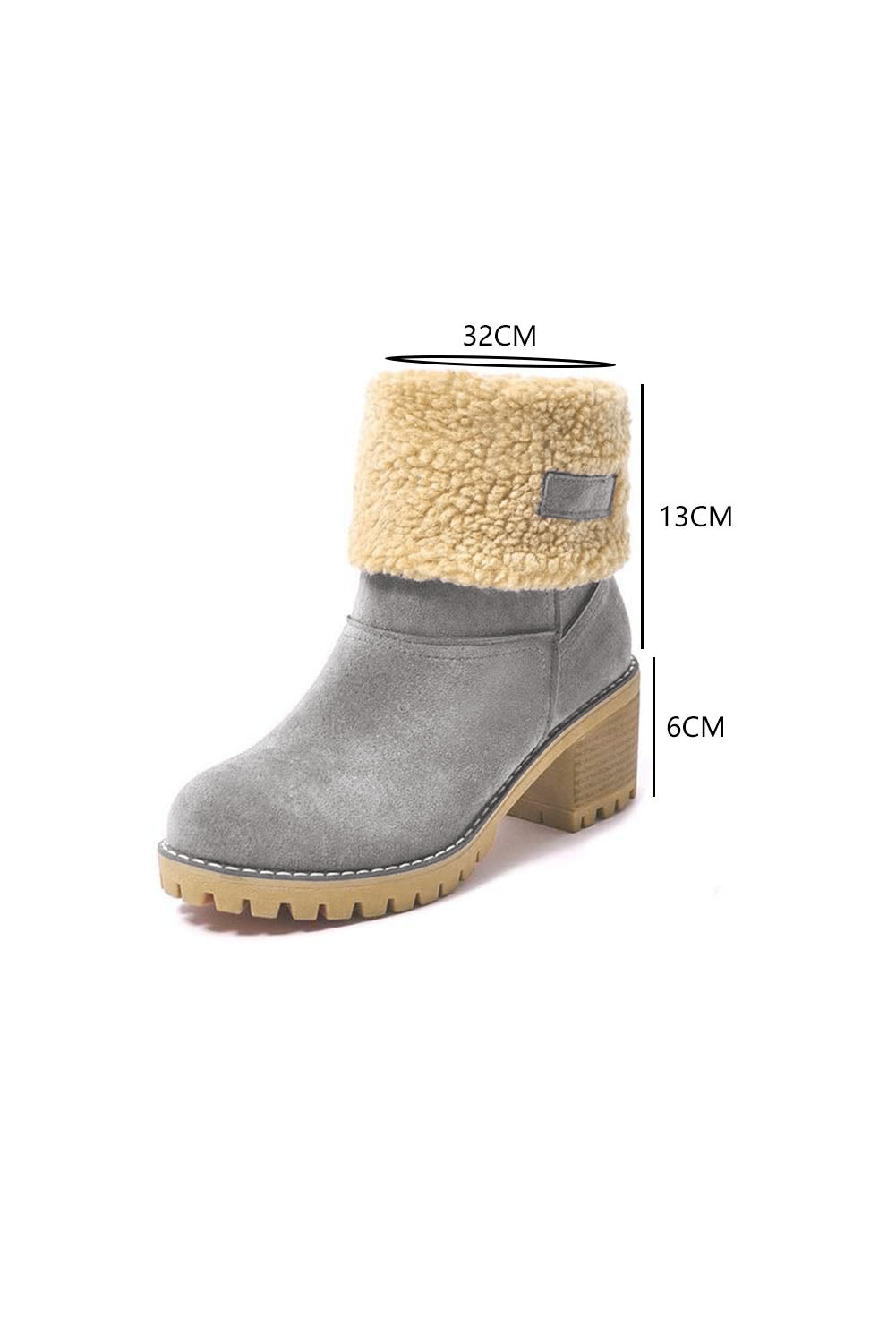 Grey chunky heel fleece lined ankle boots