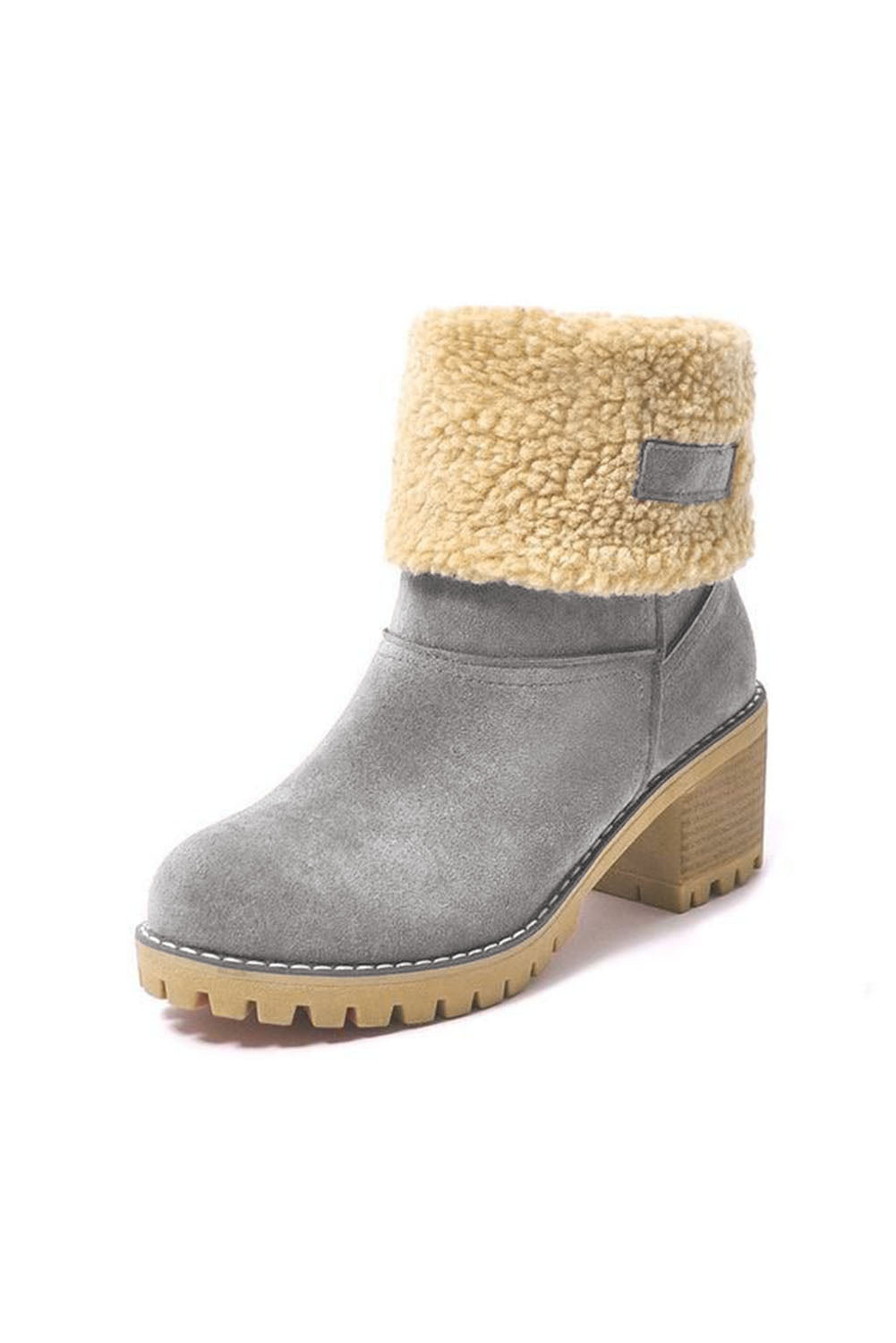 Grey chunky heel fleece lined ankle boots