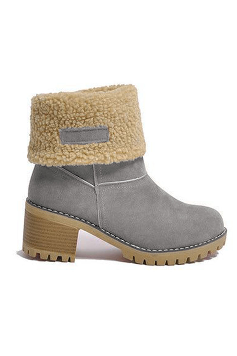 Grey chunky heel fleece lined ankle boots