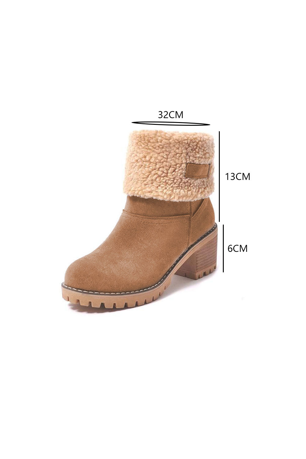 Brown chunky heel fleece lined ankle boots