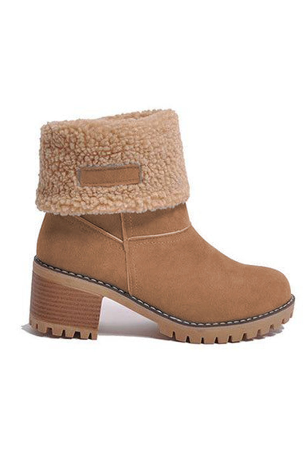 Brown chunky heel fleece lined ankle boots