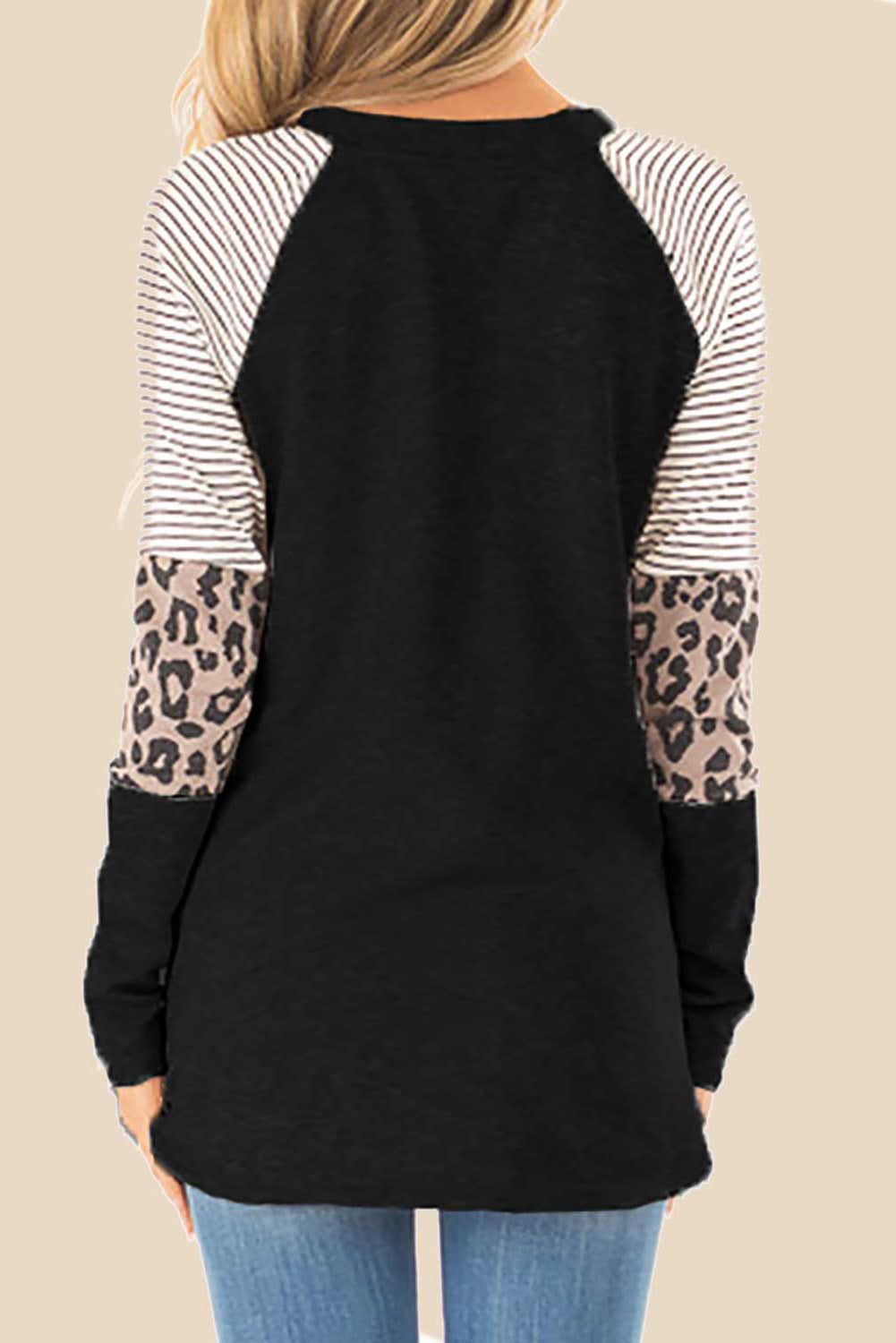 Stripe and Leopard Print Long Sleeve Top