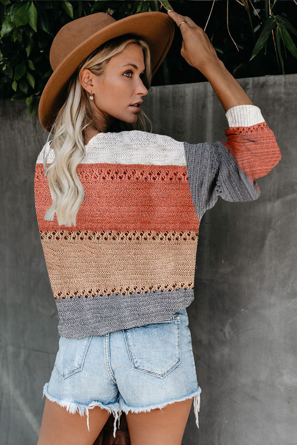 Grey Block V-Neck Knitted Sweater