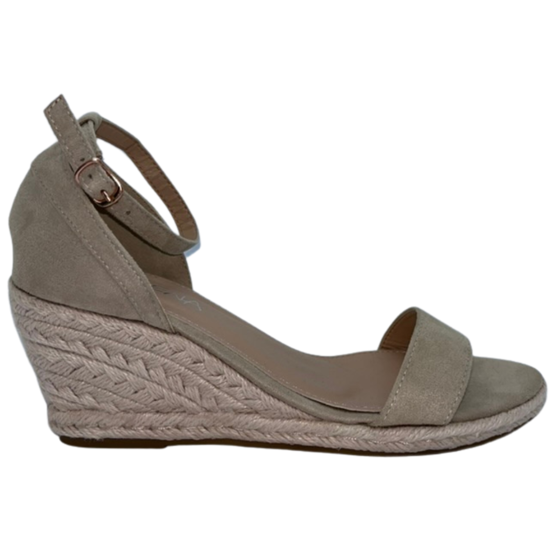 Beige strap open toe wedge