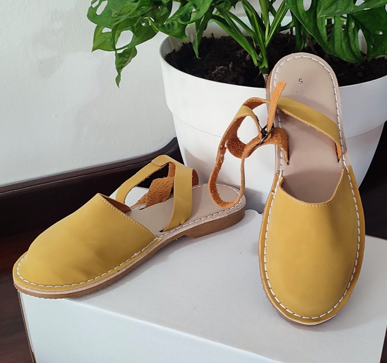 Mustard Closed Toe Leather Sandal