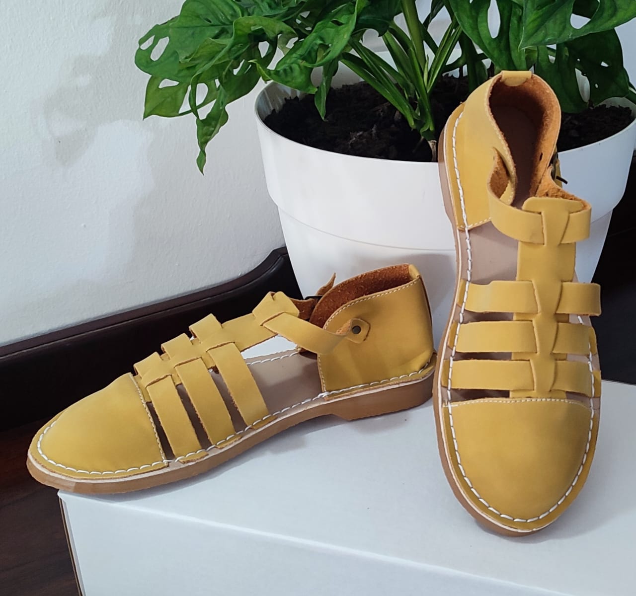 Mustard Leather Grandpa Sandals