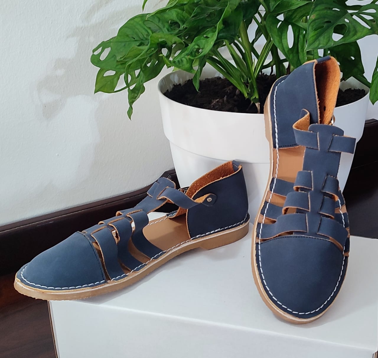 Navy Grandpa Leather Sandal