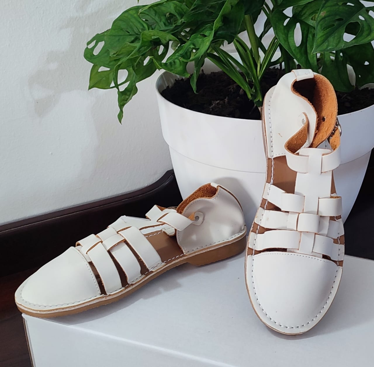 White Grandpa Leather Sandals