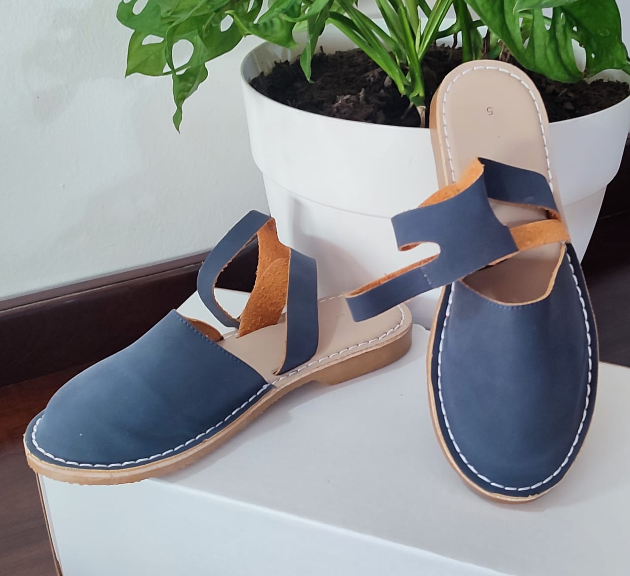 Navy Closed Toe Leather Sandal