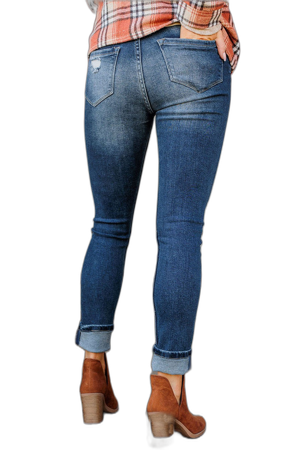 Blue High Waist Button Down Distressed Skinny Jeans