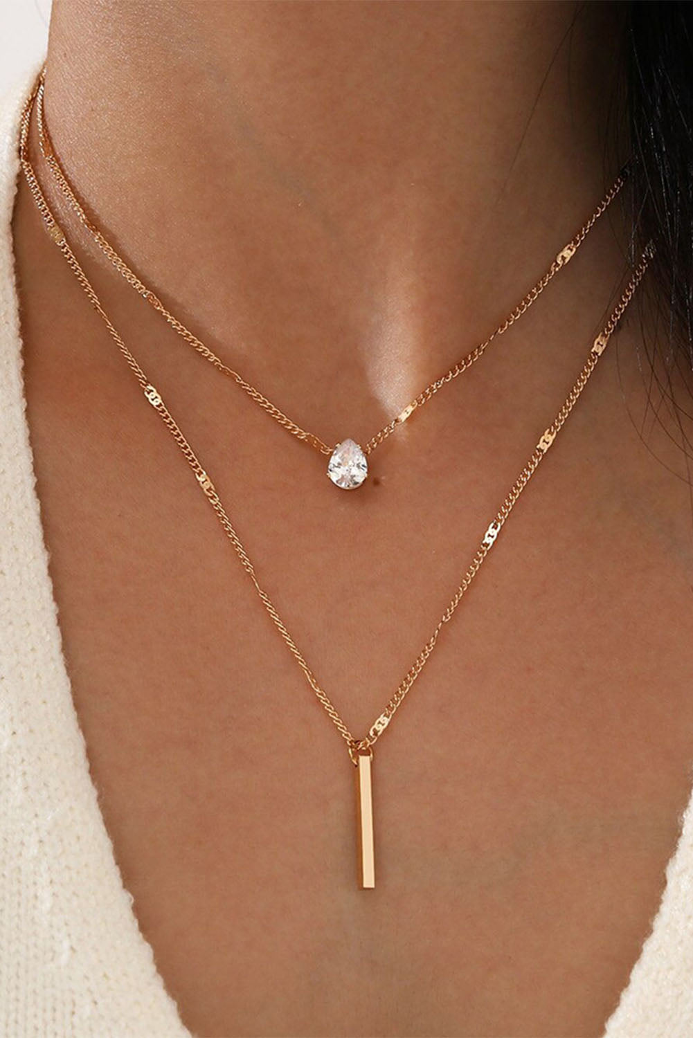 Double Choker Water Drop Pendant Gold layered Necklace