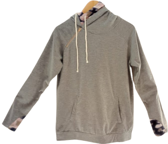 Grey Double Hooded Sweatshirt with Camo Inner Hoodie