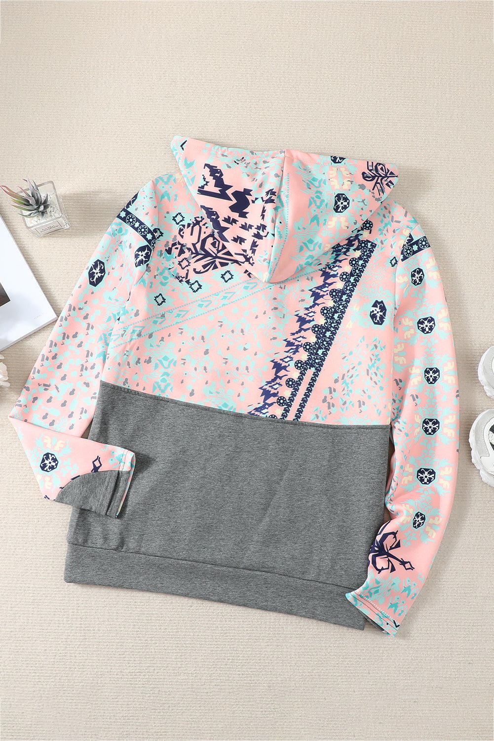 Grey Boho Print Hoodie