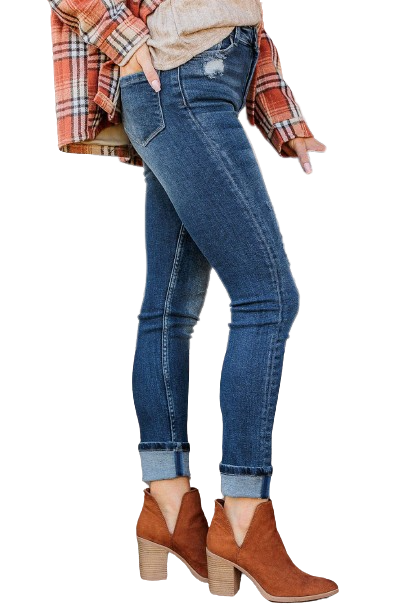 Blue High Waist Button Down Distressed Skinny Jeans