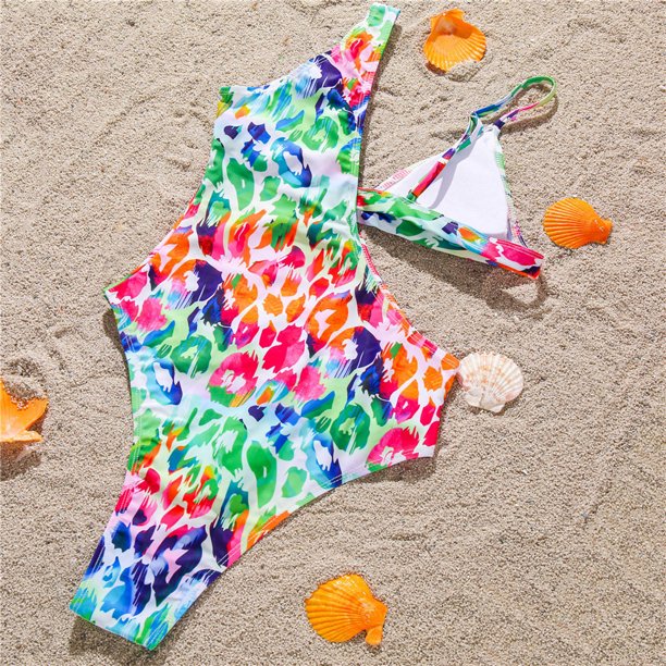 Multicolour Leopard Print Asymmetric Cutout One Piece Swimwear