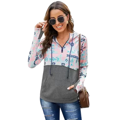 Grey Boho Print Hoodie