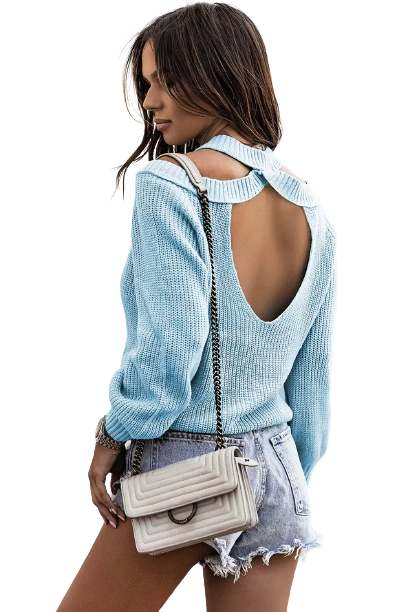 Loose Long Sleeve Open Shoulder, open back Knitted Sweater