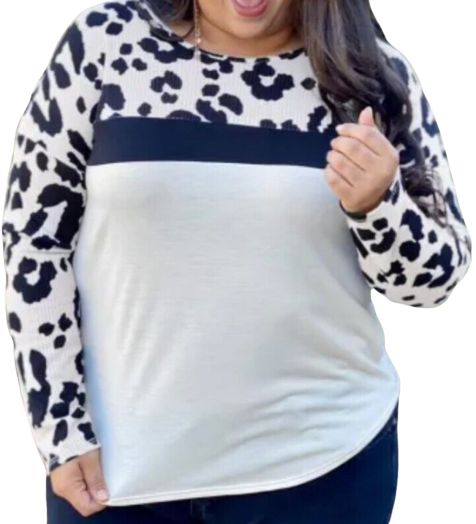 Womens plus size long sleeve leopard print shirt